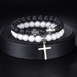 Natural Stone Cross Beaded Bracelet for Men Women Gift