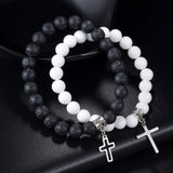 Natural Stone Cross Beaded Bracelet for Men Women Gift