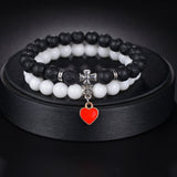 Love Heart Rainbow Beaded Bracelets Set Charm Couple Jewelry