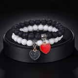 Love Heart Rainbow Beaded Bracelets Set Charm Couple Jewelry