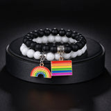 Love Heart Rainbow Beaded Bracelets Set Charm Couple Jewelry