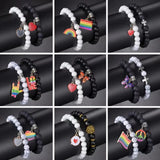 Love Heart Rainbow Beaded Bracelets Set Charm Couple Jewelry