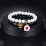 Love Heart Rainbow Beaded Bracelets Set Charm Couple Jewelry