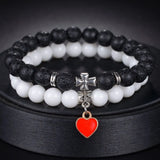 Love Heart Rainbow Beaded Bracelets Set Charm Couple Jewelry