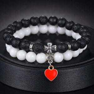 Molissa Natural Stone Bracelet Charm Pine Stone Skull Matte Beaded Bangles