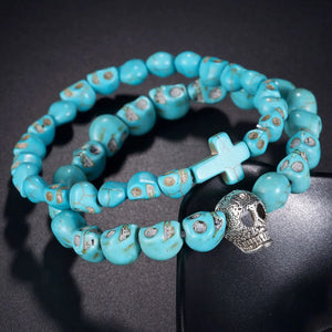 Molissa Natural Stone Bracelet Charm Pine Stone Skull Matte Beaded Bangles