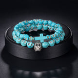 Molissa Natural Stone Bracelet Charm Pine Stone Skull Matte Beaded Bangles