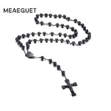 Stainless Steel Bead Chain Rosary Jesus Cross Pendant Necklace