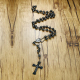 Stainless Steel Bead Chain Rosary Jesus Cross Pendant Necklace