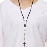 Stainless Steel Bead Chain Rosary Jesus Cross Pendant Necklace