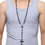 Stainless Steel Bead Chain Rosary Jesus Cross Pendant Necklace