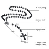 Stainless Steel Bead Chain Rosary Jesus Cross Pendant Necklace