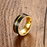 8MM Gold-Color Tungsten Carbide Ring Men One Groove Wedding Bands Size