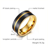 8MM Gold-Color Tungsten Carbide Ring Men One Groove Wedding Bands Size