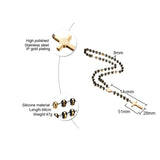 Black/Gold Long Rosary Necklace For Men Women Stainless Steel Bead Chain