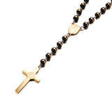 Black/Gold Long Rosary Necklace For Men Women Stainless Steel Bead Chain