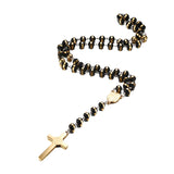 Black/Gold Long Rosary Necklace For Men Women Stainless Steel Bead Chain