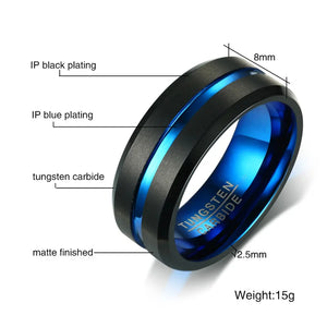 Tungsten Carbide Matte Wedding Bands Carbon Fiber Groove Rings
