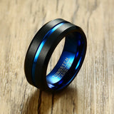 Tungsten Carbide Matte Wedding Bands Carbon Fiber Groove Rings