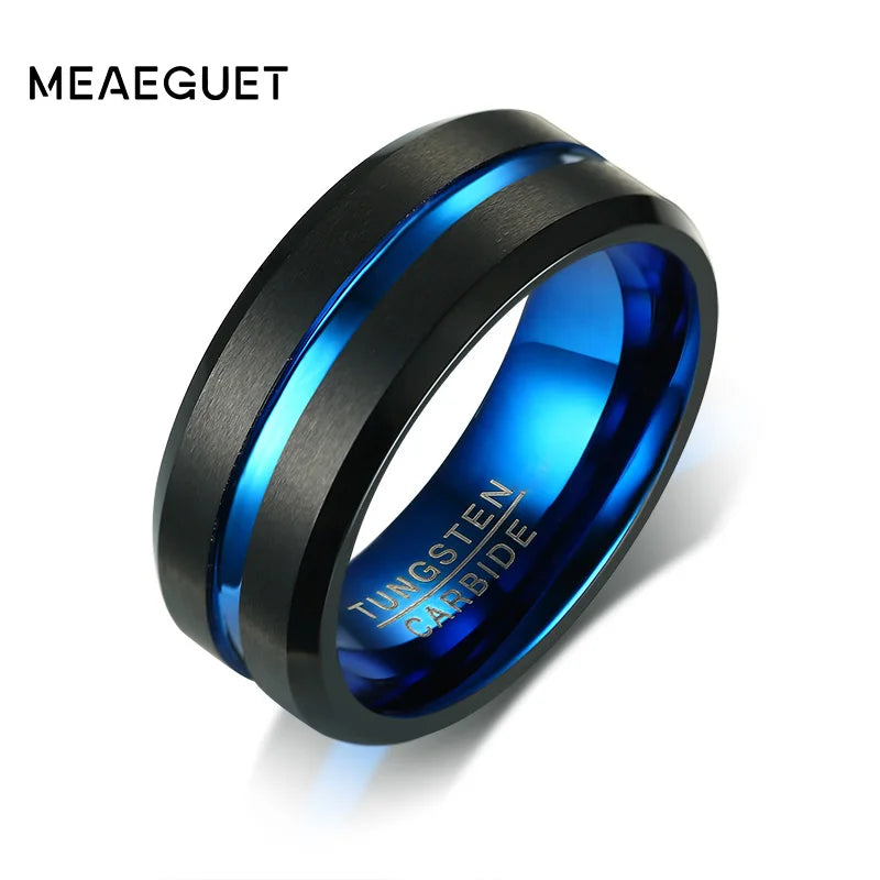 Tungsten Carbide Matte Wedding Bands Carbon Fiber Groove Rings