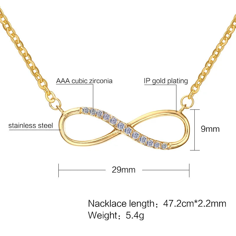 CZ Infinity Pendant Choker Charm Necklace Gold-Color