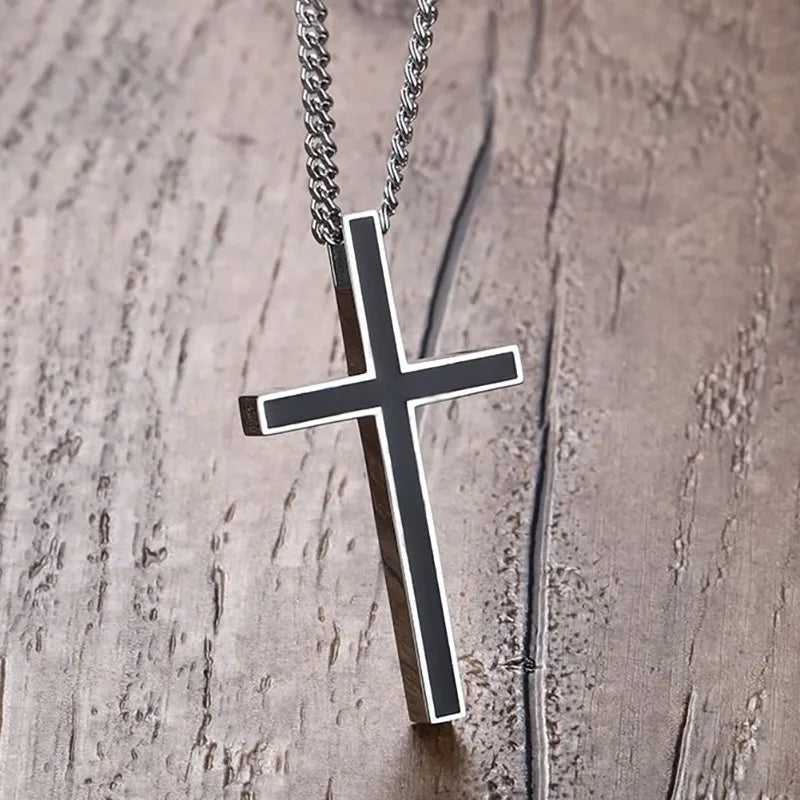 Classic Jesus Cross Necklace Pendant Stainless Steel Prayer Crucifix