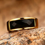 Men Stainless Steel Rhombic Cut Stone Wedding Band Bague Homme 8MM