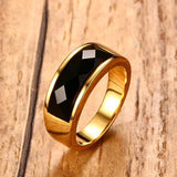 Men Stainless Steel Rhombic Cut Stone Wedding Band Bague Homme 8MM