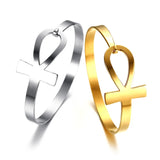 Stainless Steel Ankh Cross Bracelet For Women Key of Life Bangle
