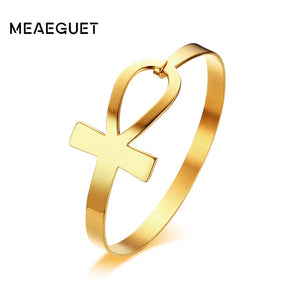 Stainless Steel Ankh Cross Bracelet For Women Key of Life Bangle