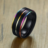 Rainbow Stainless Steel Rings Men 8mm Size