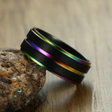 Rainbow Stainless Steel Rings Men 8mm Size
