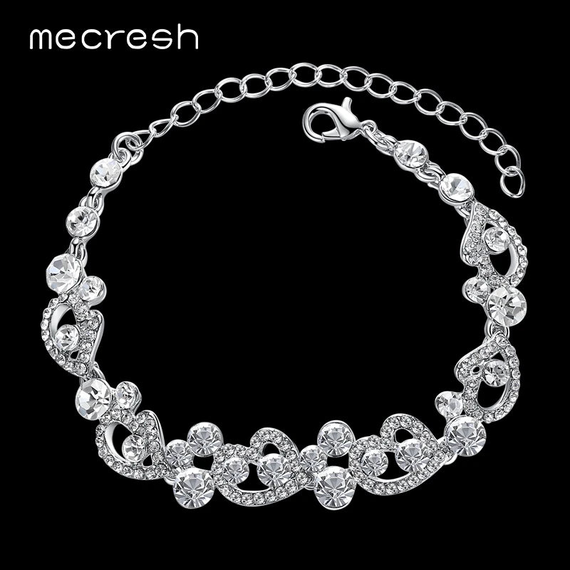 Mecresh Heart-Shape Charm Bracelets for Women Silver Crystal African Girls
