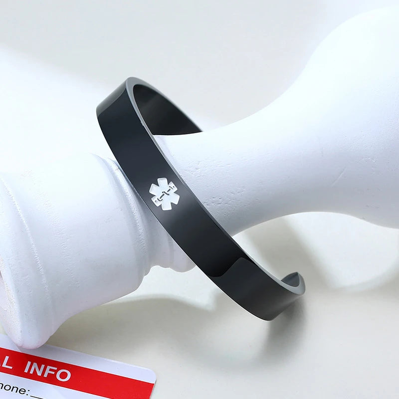 Medical Alert Cuff Bracelet TYPE 1 DIABETES Stainless Steel
