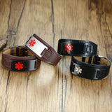 Engraved Leather Medical Alert Bracelet DIABETIC EPILEPSY SOS