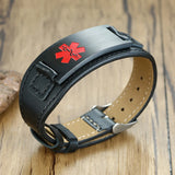 Engraved Leather Medical Alert Bracelet DIABETIC EPILEPSY SOS