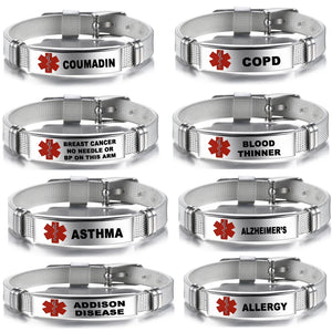 Medical Alert ID Bracelet First Aid Health Monitoring Stainless Steel