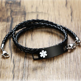 Diabetes Medical Alert ID Bracelet Multilayer Leather Bangle