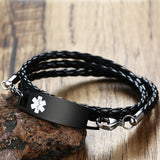 Diabetes Medical Alert ID Bracelet Multilayer Leather Bangle