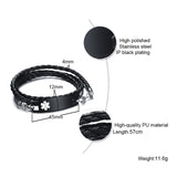 Diabetes Medical Alert ID Bracelet Multilayer Leather Bangle