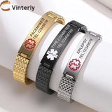 Personalized Medical Alert ID Bracelet for Men Women Elastic Stainless Steel
