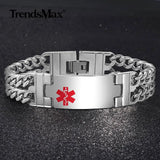 Stainless Steel Medical Alert Bracelets for Couple Silver