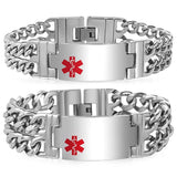Stainless Steel Medical Alert Bracelets for Couple Silver