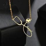 Personalized Nurse Necklace Stainless Steel Nameplate Stethoscope