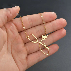 Personalized Nurse Necklace Stainless Steel Nameplate Stethoscope
