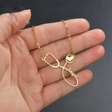 Personalized Nurse Necklace Stainless Steel Nameplate Stethoscope