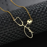 Personalized Nurse Necklace Stainless Steel Nameplate Stethoscope