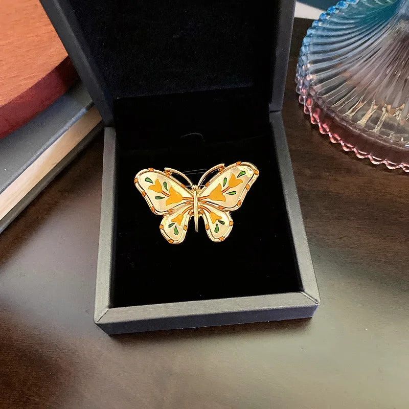 Vintage Enamel Butterfly Brooch French Coat Pin