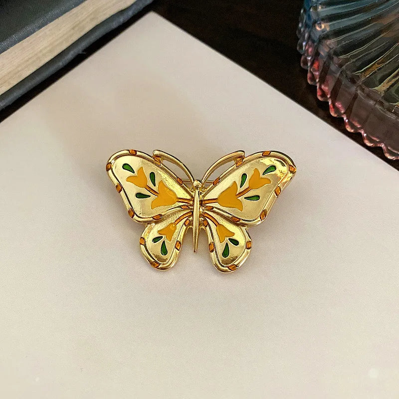 Vintage Enamel Butterfly Brooch French Coat Pin