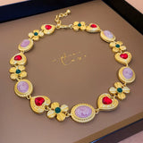 Vintage Medieval Flower Portrait Love Necklace French Court Style Collar Chain